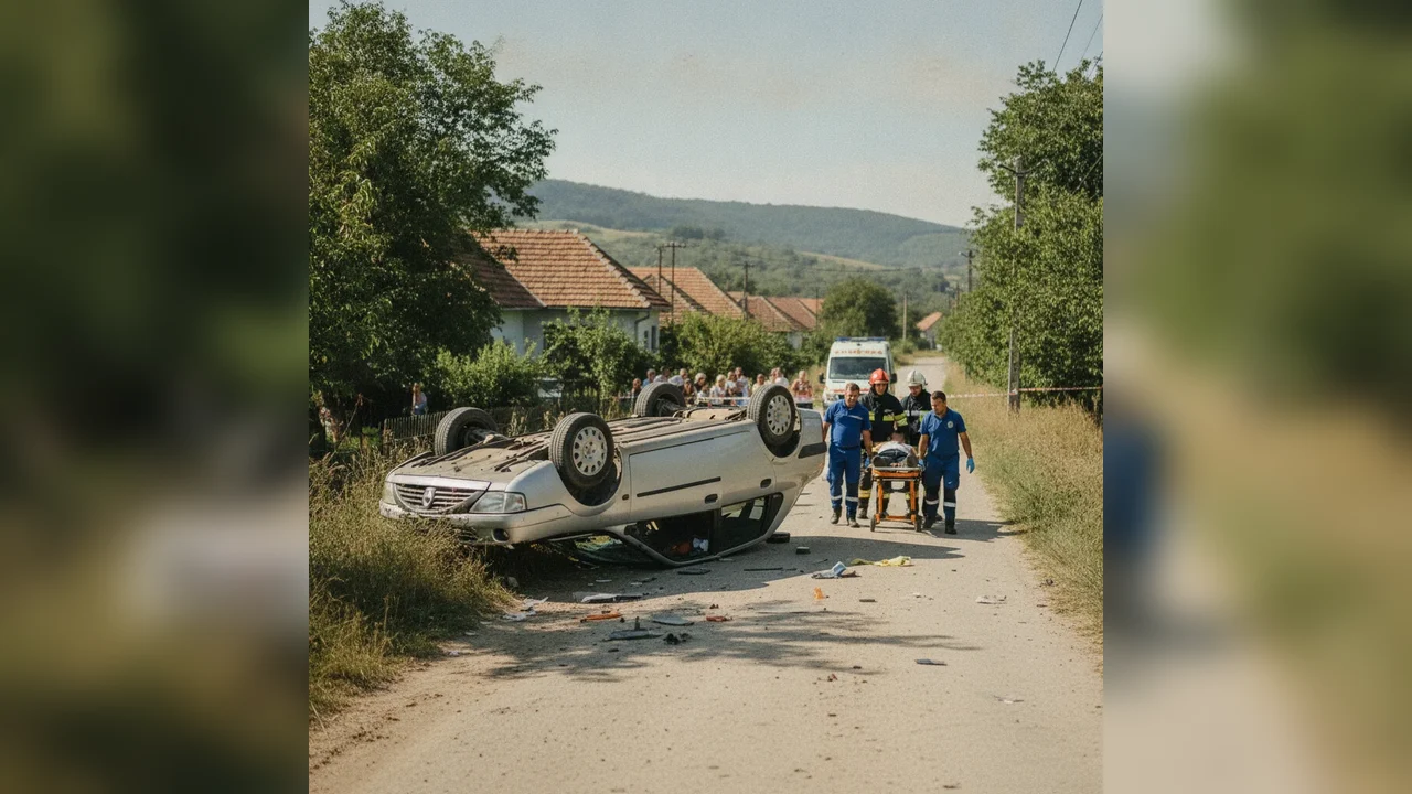 Accident în Petrești, Dâmbovița: Un bărbat a ajuns la spital după ce mașina s-a răsturnat