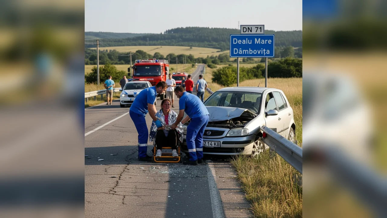 Accident rutier pe DN 71, în zona Dealu Mare, raportat la Târgoviște: o femeie rănită