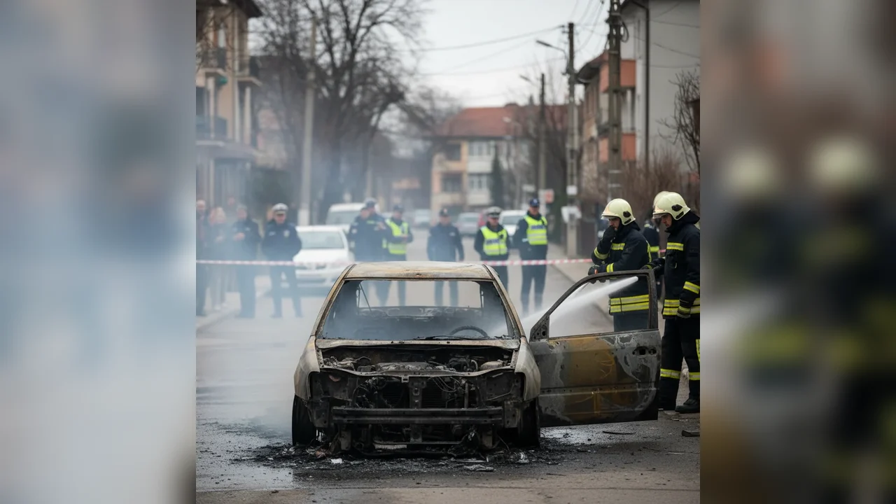 Autoturism cuprins de flăcări pe o stradă din Moreni, incident raportat la Târgoviște