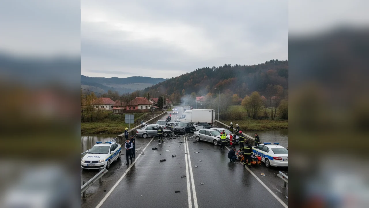 Coliziune în lanț la Puntea de Greci, lângă Târgoviște, după neacordarea de prioritate