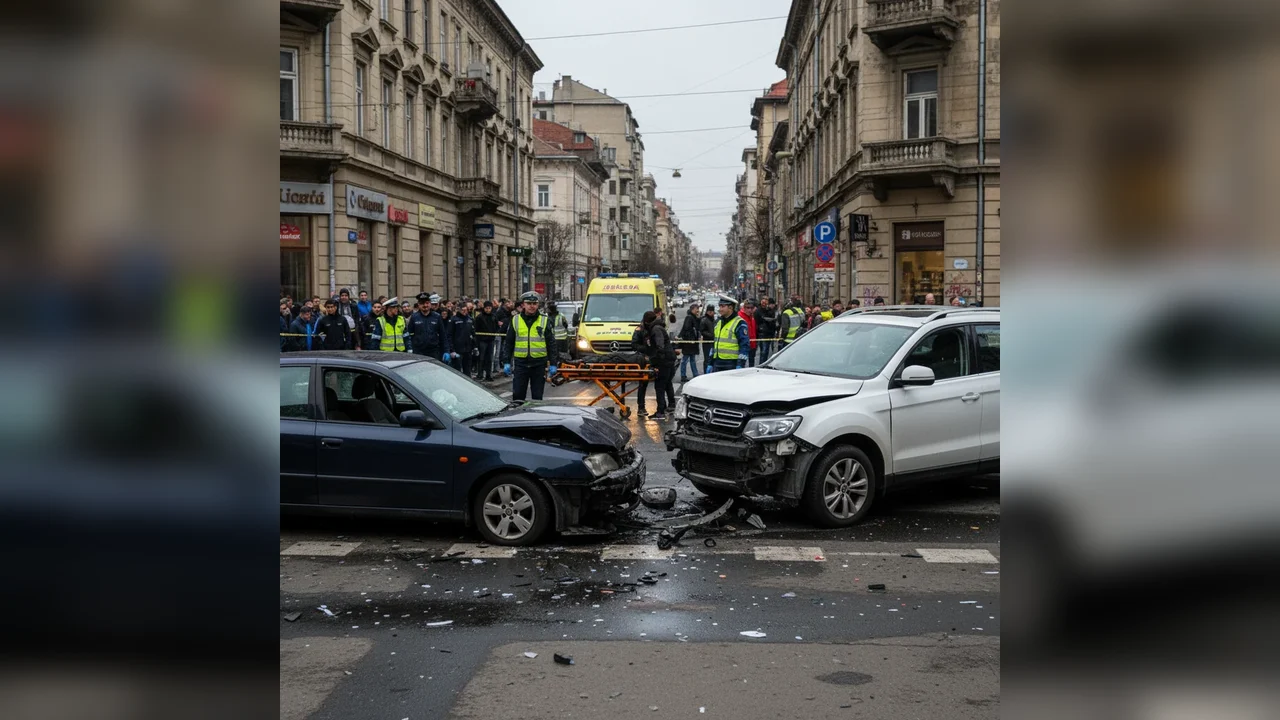 două autoturisme distruse, șofer rănit transportat de urgență la spital