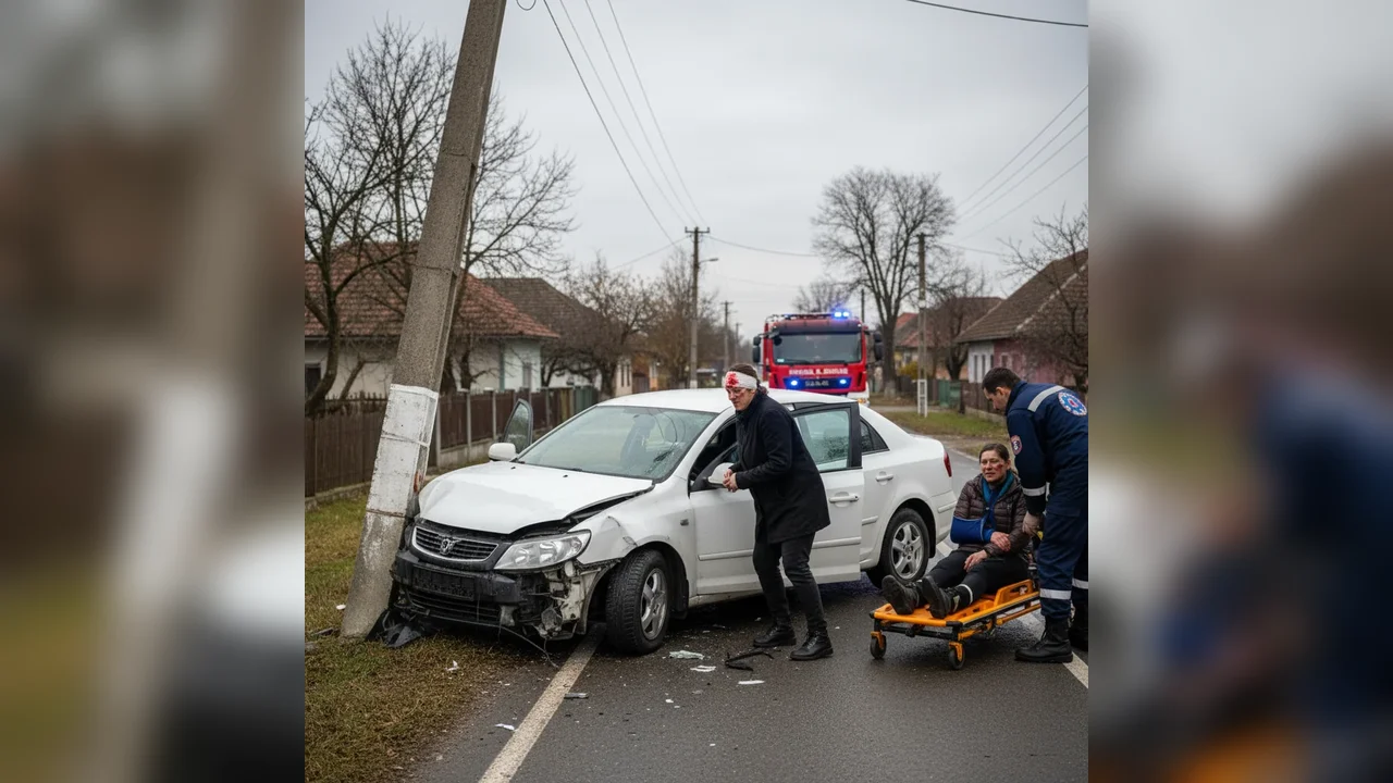 Două tinere ajung la spital după ce mașina lor lovește un stâlp într-un accident rutier la Râu Alb