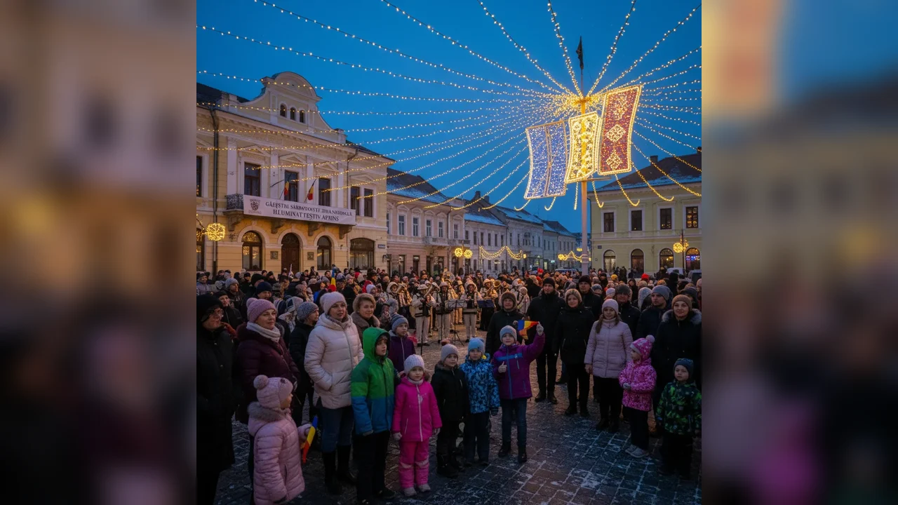Găești marchează Ziua Națională cu aprinderea iluminatului festiv de sărbători
