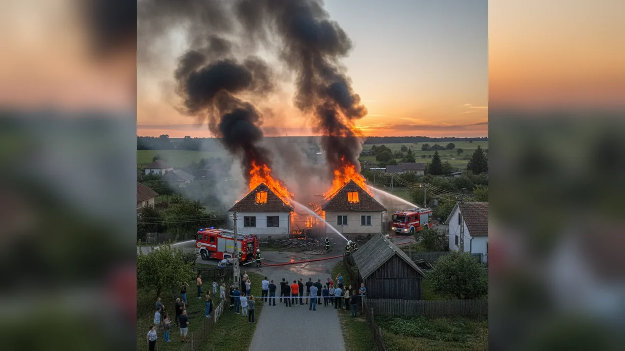 Incendiu de amploare la Nucet, lângă Târgoviște: trei locuințe și o anexă afectate