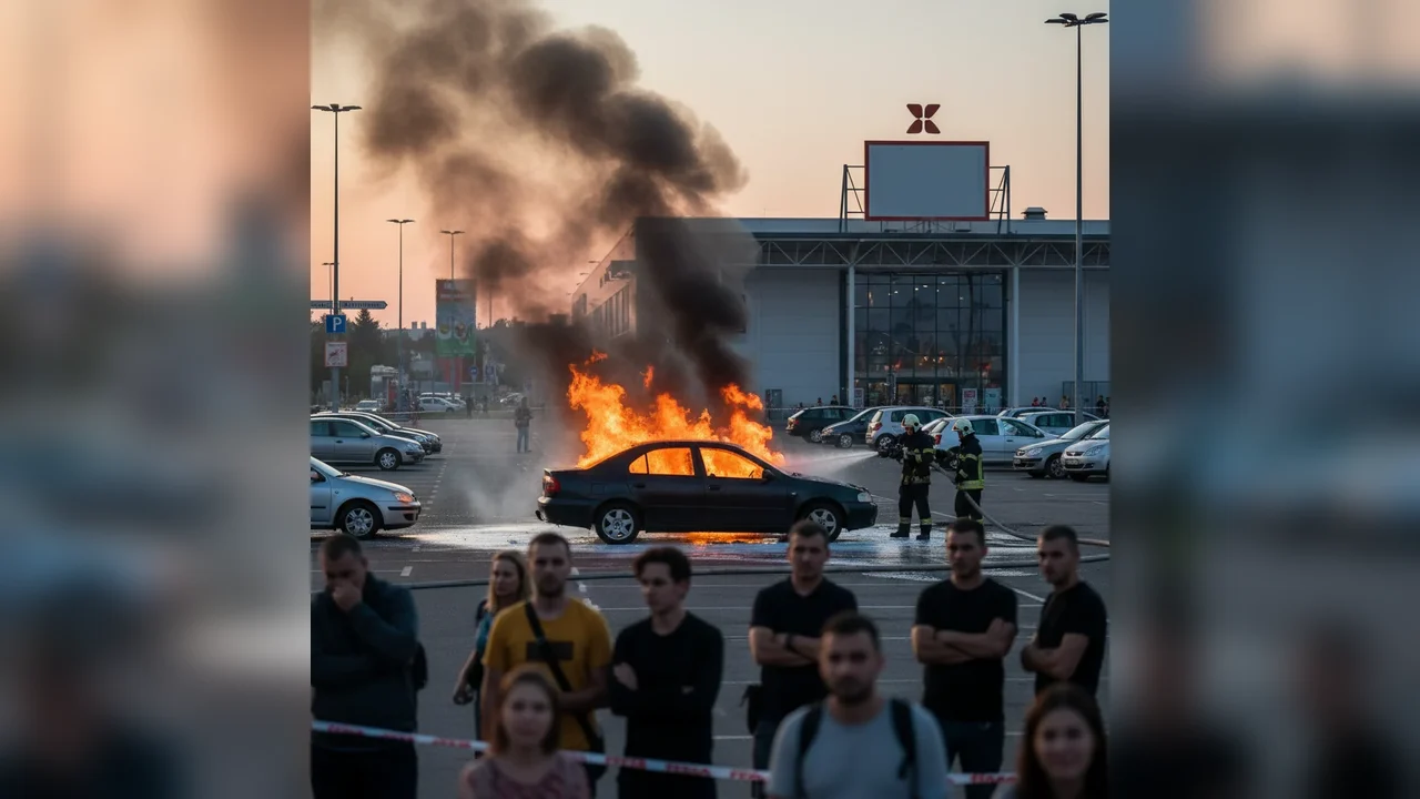 Incendiu la o mașină în parcarea Kaufland