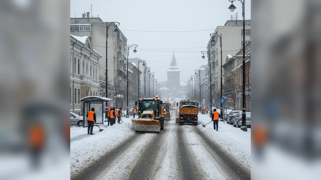 Intervenții de deszăpezire în Târgoviște după avertizarea Cod Galben de ninsori și viscol