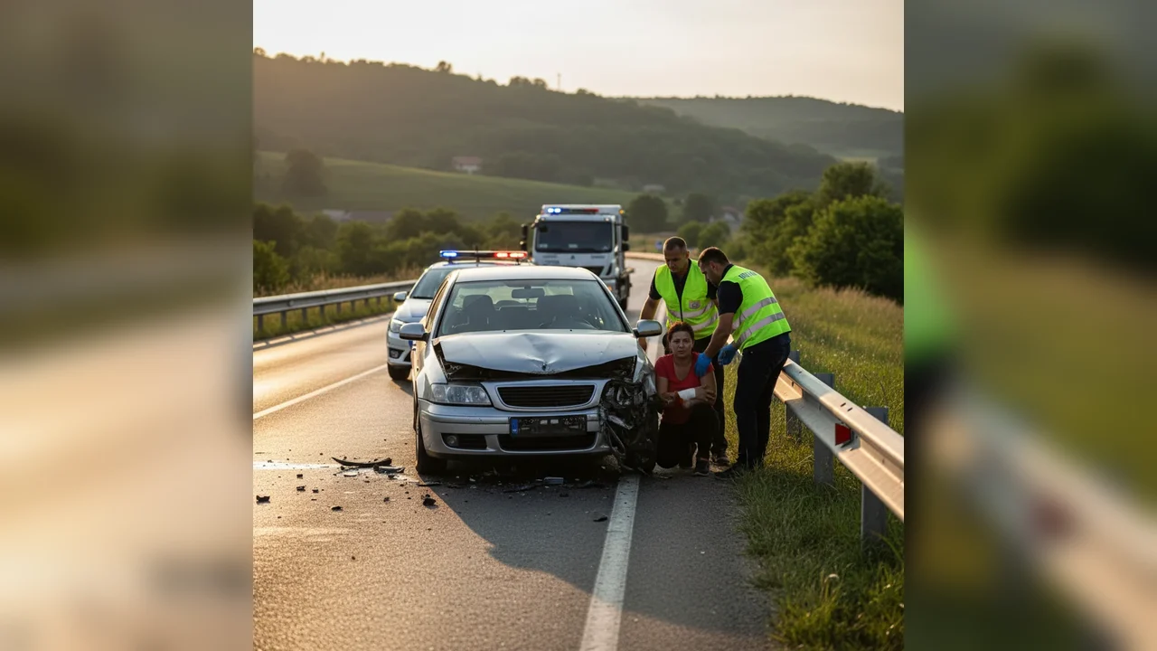 Accident pe DN72 la Dragodana: un șofer din Prahova a lovit un ansamblu de vehicule