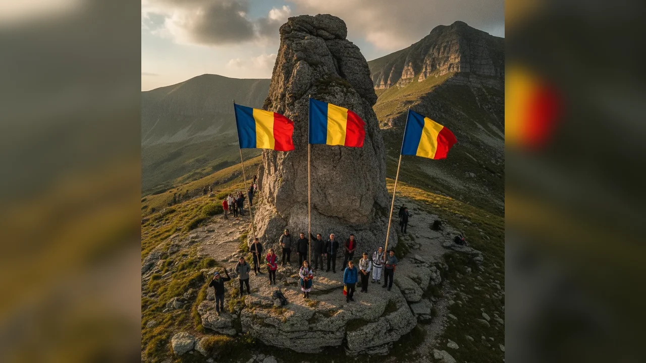 Jandarmii dâmbovițeni au arborat Tricolorul la Sfinxul Bucegilor