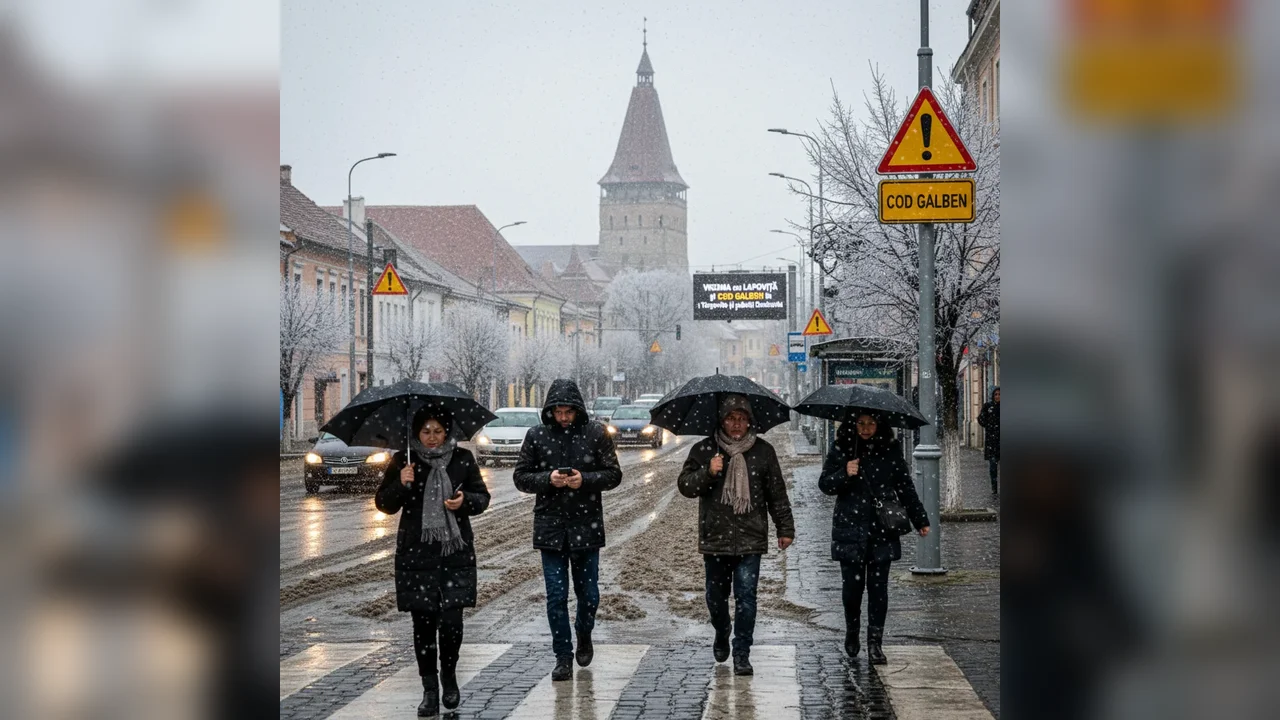Lapoviță și cod galben de precipitații la Târgoviște pe 4 ianuarie 2026