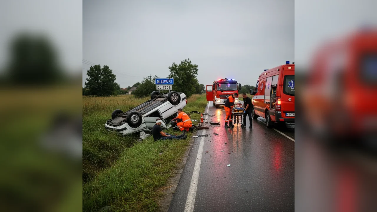 mașină răsturnată și patru victime transportate la spital