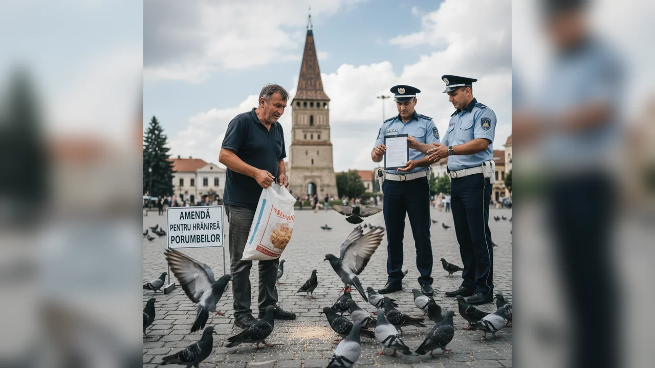 Notar din Târgoviște sancționat pentru hrănirea porumbeilor pe domeniul public