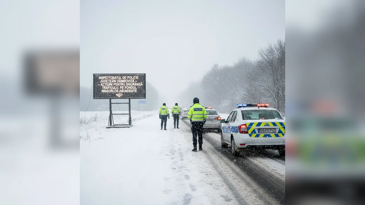 Polițiștii din Dâmbovița intensifică controalele rutiere pentru siguranța șoferilor în condiții de ninsori abundente