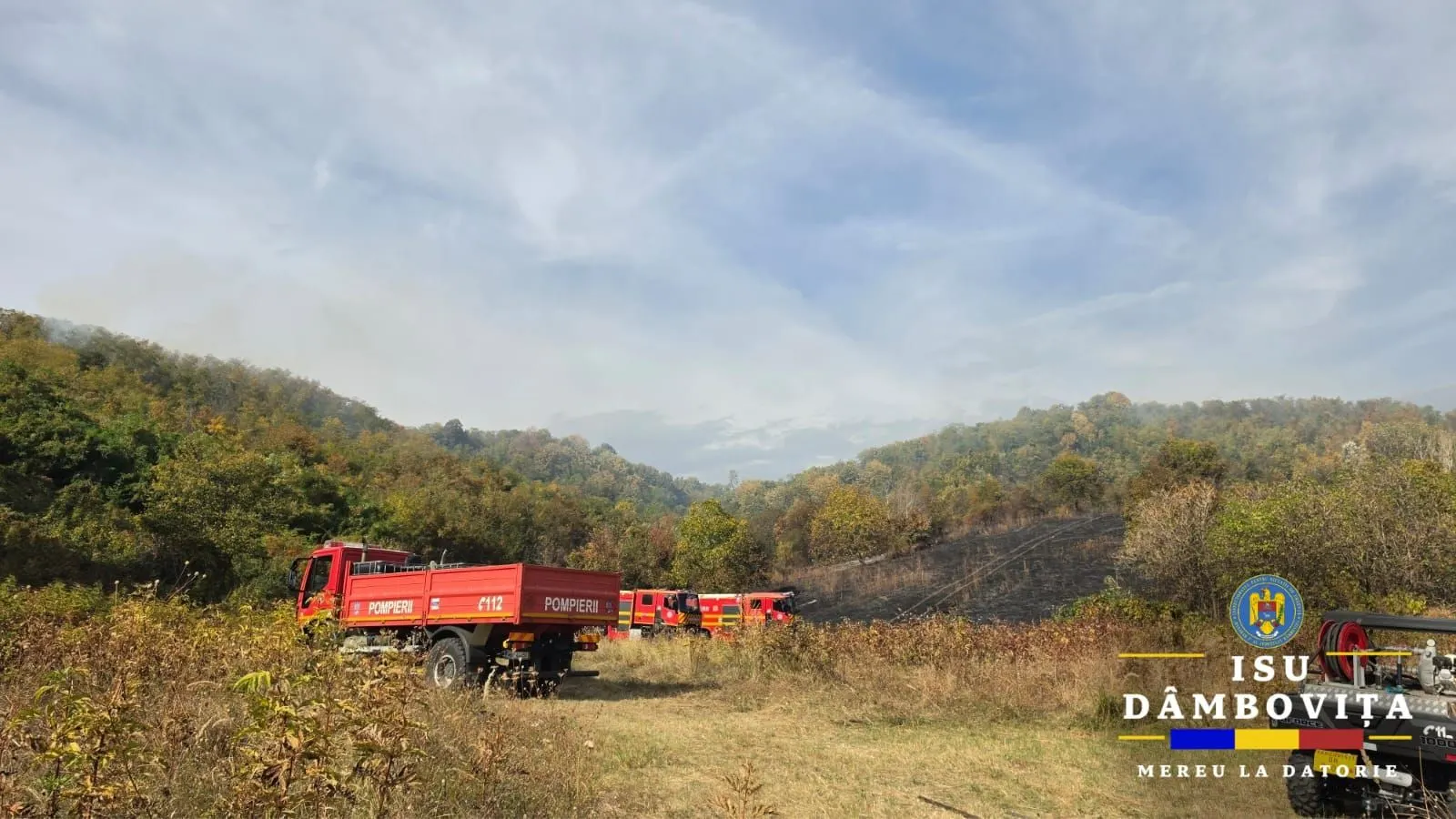 Românești și Aninoasa: incendii de vegetație; la Aninoasa, focul a ajuns în pădure