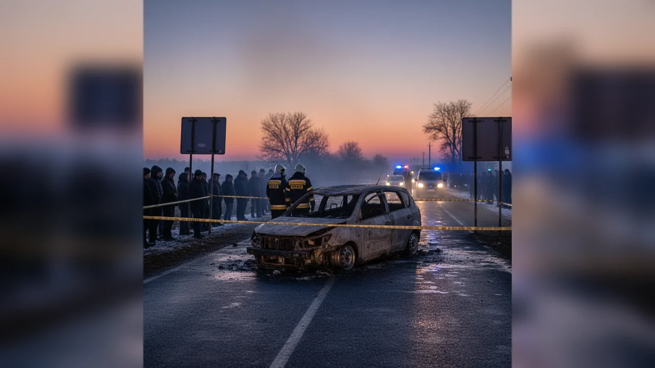 Tragedie rutieră lângă Găești, aproape de Târgoviște: doi tineri au murit într-o mașină cuprinsă de flăcări